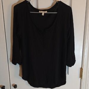 Express Black Scoop Neck Henley Long Sleeve Top
